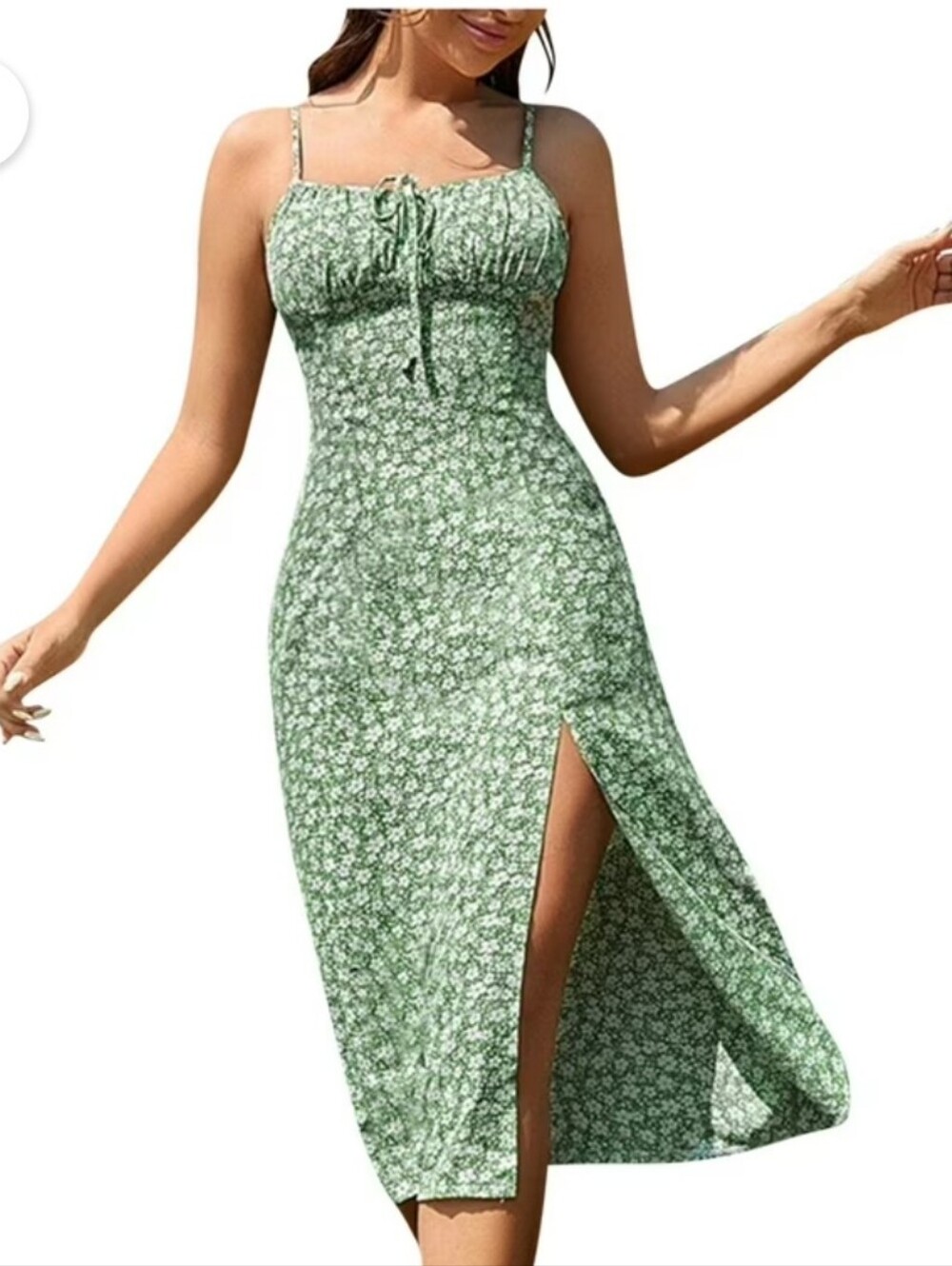 Women's Green Floral Print Midi Length Dress Sz XS